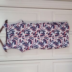 Women's Columbia White Areca Chill River Blue and Red Leaf Pattern Dress Large